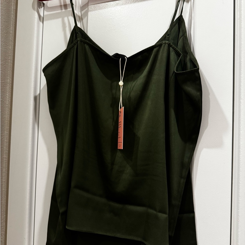 NWT Olive Green Washable Stretch Silk V-neck Cami